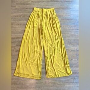 Women’s Yellow Self-Double Layer Wide Leg Pants XL
